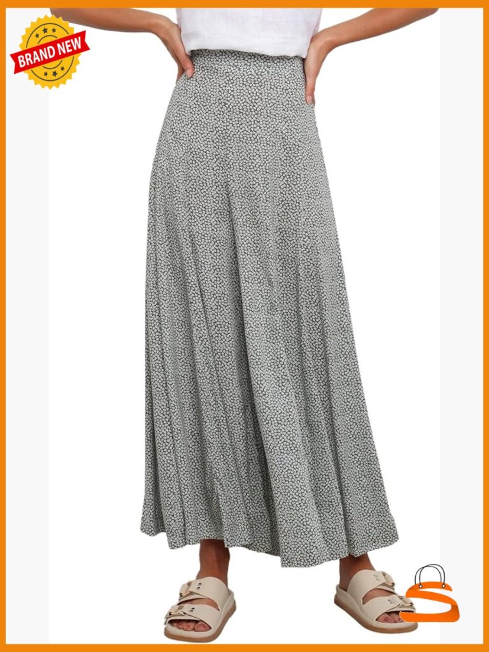 High Rise Wide Leg Palazzo Pants with Polka Dots Pull On Elastic Waist